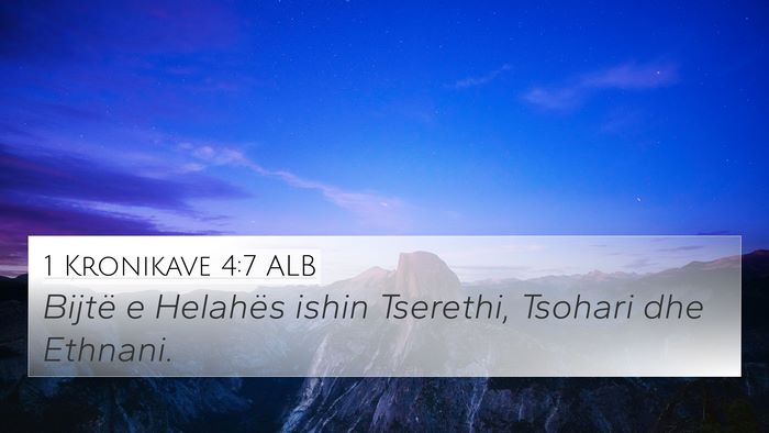 1 Kronikave 4:7 ALB 4K Wallpaper - Bijtë e Helahës ishin Tserethi, Tsohari dhe - 4K Wallpaper Bible Verse