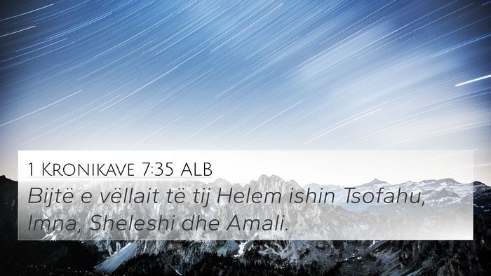 1 Kronikave 7:35 ALB 4K Wallpaper - Bijtë e vëllait të tij Helem ishin Tsofahu, - 4K Wallpaper Bible Verse