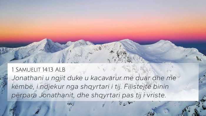 1 Samuelit 14:13 ALB Bible Verse Image