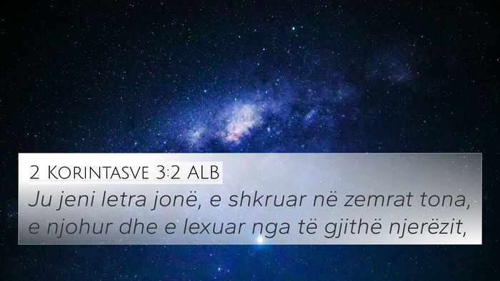 2 Korintasve 3:2 ALB Bible Verse Image