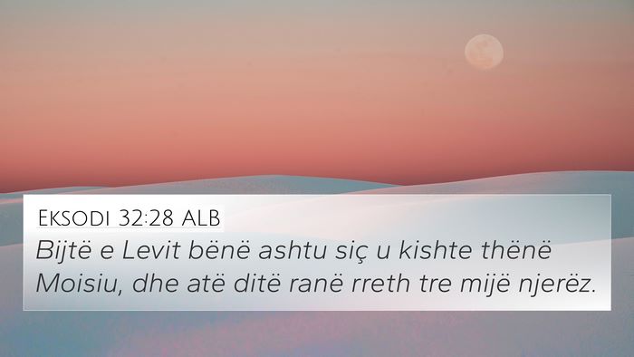 Eksodi 32:28 ALB 4K Wallpaper - Bijtë e Levit bënë ashtu siç u kishte thënë - 4K Wallpaper Bible Verse
