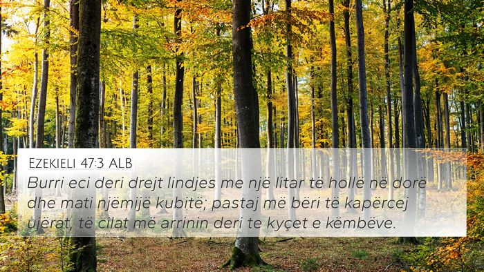 Ezekieli 47:3 ALB Bible Verse Image