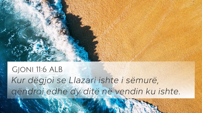 Gjoni 11:6 ALB 4K Wallpaper - Kur dëgjoi se Llazari ishte i sëmurë, qëndroi - 4K Wallpaper Bible Verse