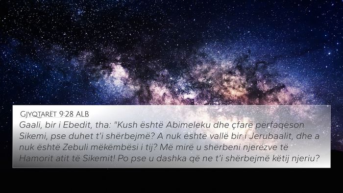 Gjyqtarët 9:28 ALB Bible Verse Image