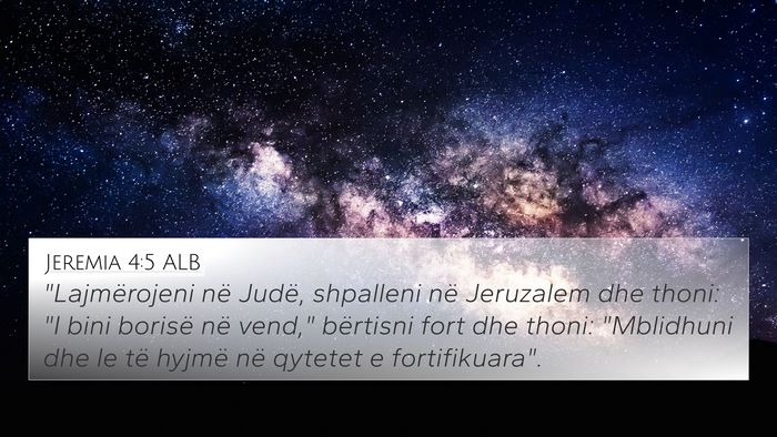 Jeremia 4:5 ALB Bible Verse Image