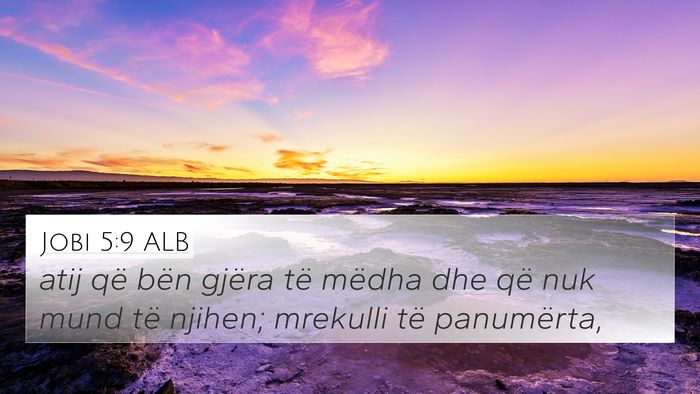 Jobi 5:9 ALB Bible Verse Image