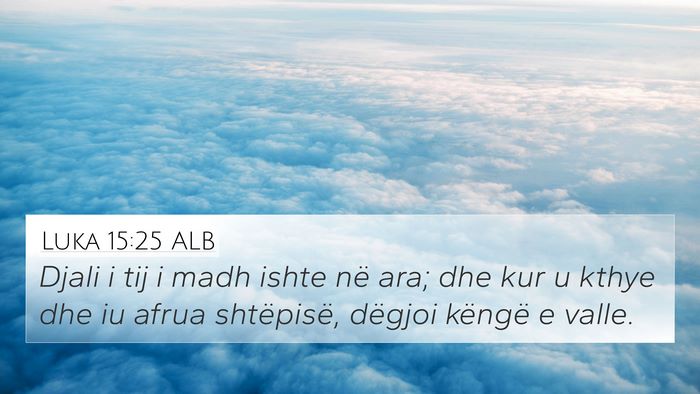 Luka 15:25 ALB 4K Wallpaper - Djali i tij i madh ishte në ara; dhe kur u kthye - 4K Wallpaper Bible Verse