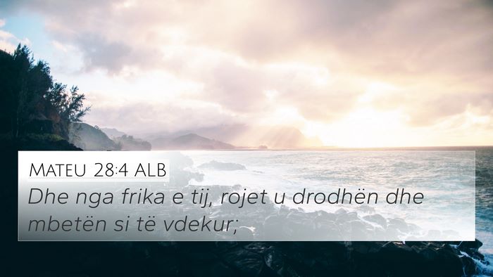 Mateu 28:4 ALB 4K Wallpaper - Dhe nga frika e tij, rojet u drodhën dhe mbetën - 4K Wallpaper Bible Verse