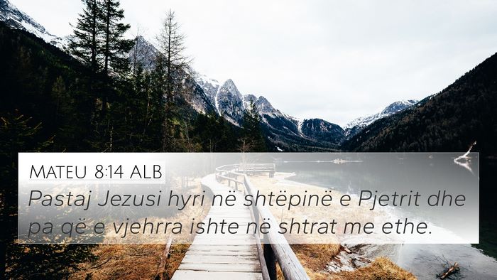 Mateu 8:14 ALB 4K Wallpaper - Pastaj Jezusi hyri në shtëpinë e Pjetrit dhe - 4K Wallpaper Bible Verse