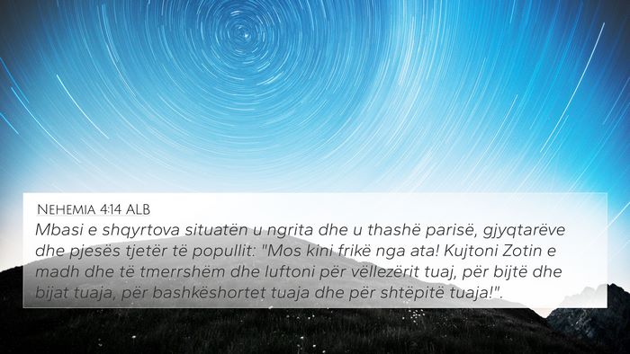 Nehemia 4:14 ALB Bible Verse Image