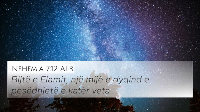 Nehemia 7:12 ALB 4K Wallpaper - Bijtë e Elamit, një mijë e dyqind e - 4K Wallpaper Bible Verse