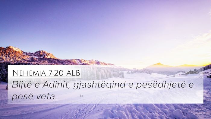 Nehemia 7:20 ALB 4K Wallpaper - Bijtë e Adinit, gjashtëqind e pesëdhjetë e - 4K Wallpaper Bible Verse