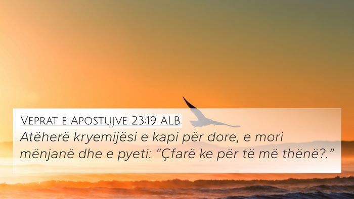 Veprat e Apostujve 23:19 ALB 4K Wallpaper - Atëherë kryemijësi e kapi për dore, e mori - 4K Wallpaper Bible Verse