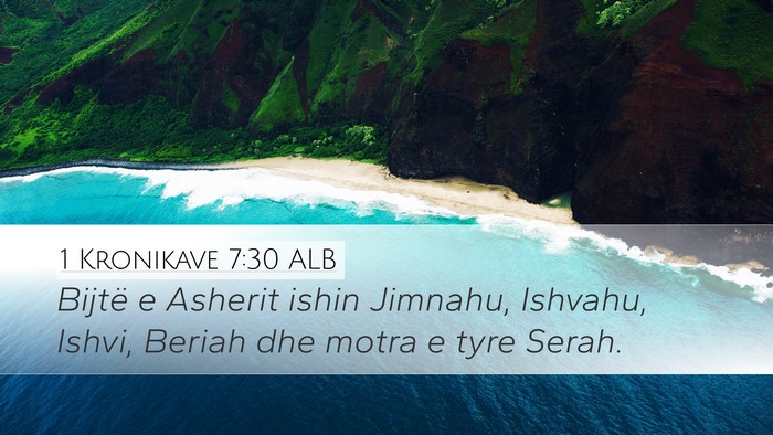 1 Kronikave 7:30 ALB Desktop Wallpaper - Bijtë e Asherit ishin Jimnahu, Ishvahu, Ishvi, - Desktop Bible Verse Wallpaper