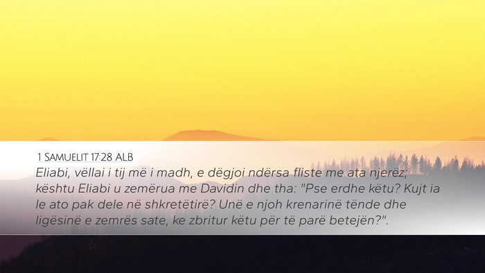 1 Samuelit 17:28 ALB Bible Verse Image