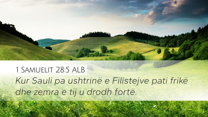 1 Samuelit 28:5 ALB Desktop Wallpaper - Kur Sauli pa ushtrinë e Filistejve pati frikë - Desktop Bible Verse Wallpaper