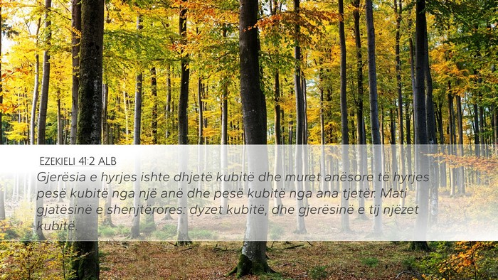 Ezekieli 41:2 ALB Bible Verse Image