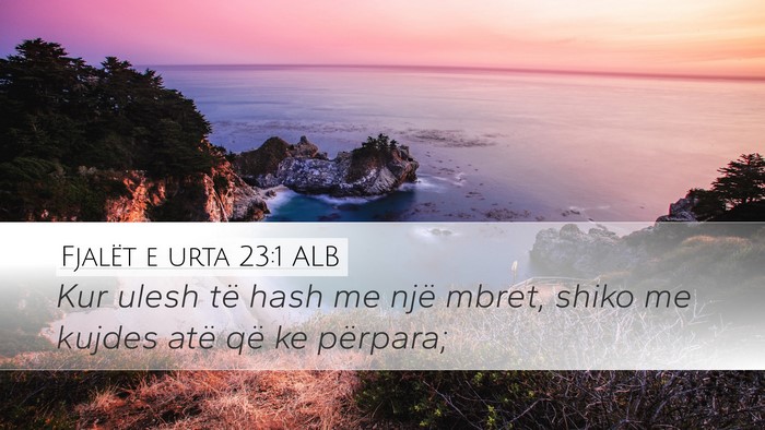 Fjalët e urta 23:1 ALB Desktop Wallpaper - Kur ulesh të hash me një mbret, shiko me kujdes - Desktop Bible Verse Wallpaper