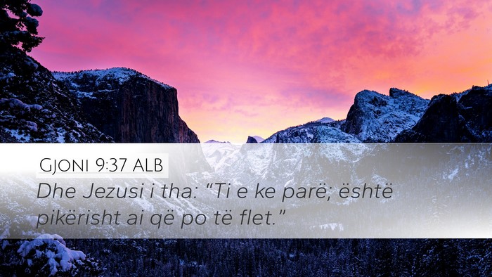 Gjoni 9:37 ALB Desktop Wallpaper - Dhe Jezusi i tha: “Ti e ke parë; është - Desktop Bible Verse Wallpaper
