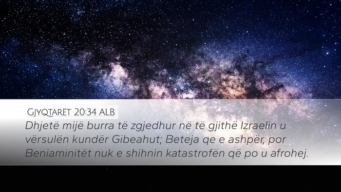 Gjyqtarët 20:34 ALB Desktop Wallpaper - Dhjetë mijë burra të zgjedhur në të gjithë - Desktop Bible Verse Wallpaper