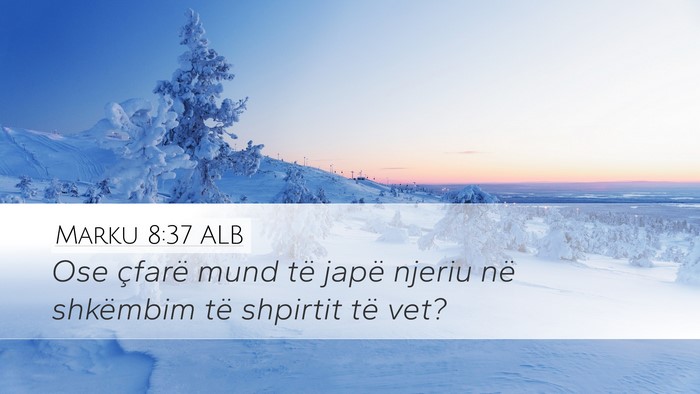 Marku 8:37 ALB Desktop Wallpaper - Ose çfarë mund të japë njeriu në shkëmbim - Desktop Bible Verse Wallpaper
