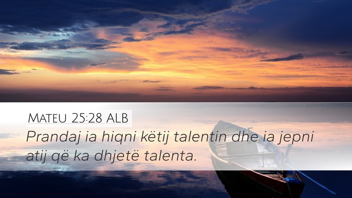 Mateu 25:28 ALB Desktop Wallpaper - Prandaj ia hiqni këtij talentin dhe ia jepni - Desktop Bible Verse Wallpaper
