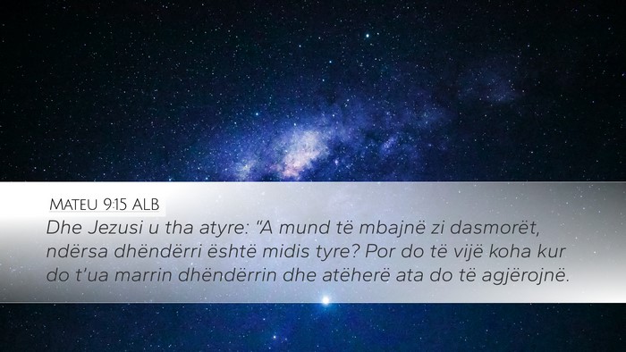 Mateu 9:15 ALB Desktop Wallpaper - Dhe Jezusi u tha atyre: “A mund të mbajnë zi - Desktop Bible Verse Wallpaper