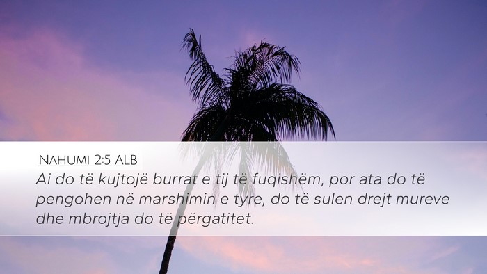 Nahumi 2:5 ALB Desktop Wallpaper - Ai do të kujtojë burrat e tij të fuqishëm, - Desktop Bible Verse Wallpaper