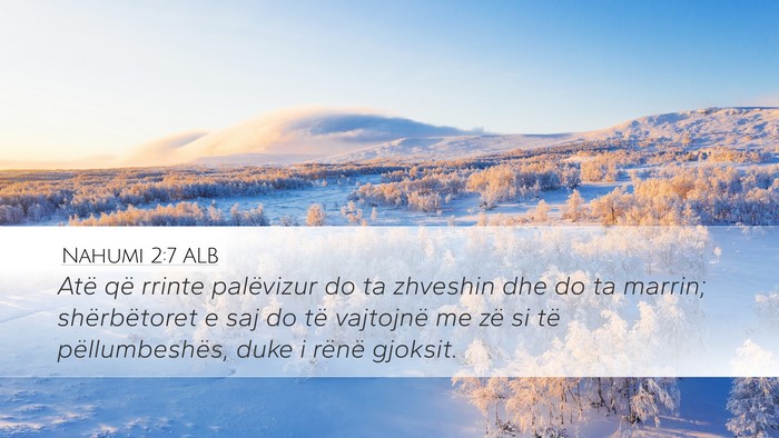 Nahumi 2:7 ALB Desktop Wallpaper - Atë që rrinte palëvizur do ta zhveshin dhe do - Desktop Bible Verse Wallpaper