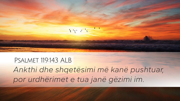 Psalmet 119:143 ALB Desktop Wallpaper - Ankthi dhe shqetësimi më kanë pushtuar, por - Desktop Bible Verse Wallpaper