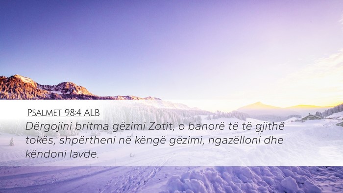 Psalmet 98:4 ALB Desktop Wallpaper - Dërgojini britma gëzimi Zotit, o banorë të - Desktop Bible Verse Wallpaper