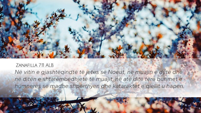 Zanafilla 7:11 ALB Desktop Wallpaper - Në vitin e gjashtëqindtë të jetës së Noeut, - Desktop Bible Verse Wallpaper