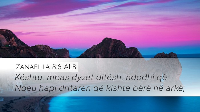 Zanafilla 8:6 ALB Desktop Wallpaper - Kështu, mbas dyzet ditësh, ndodhi që Noeu hapi - Desktop Bible Verse Wallpaper