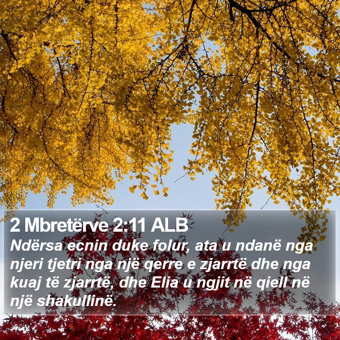 2 Mbretërve 2:11 ALB - Ndërsa ecnin duke folur, ata u ndanë nga njeri - Bible Verse Picture