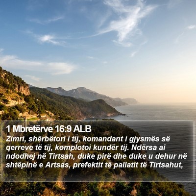 1 Mbretërve 16:9 ALB Bible Verse Image