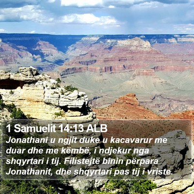 1 Samuelit 14:13 ALB Bible Verse Image