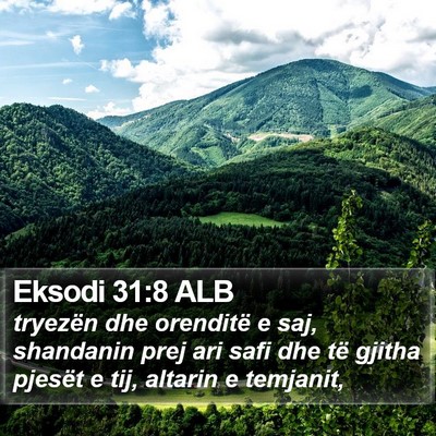 Eksodi 31:8 ALB Bible Verse Image
