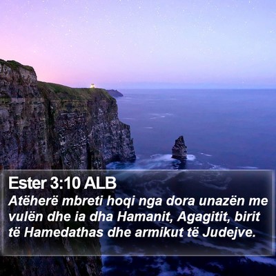 Ester 3:10 ALB Bible Verse Image