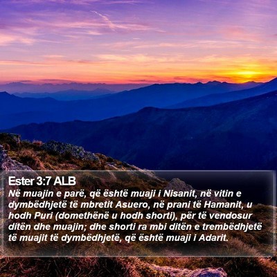 Ester 3:7 ALB Bible Verse Image