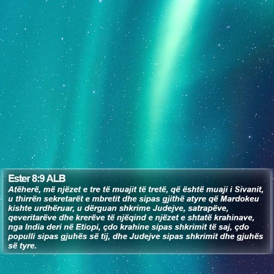 Ester 8:9 ALB Bible Verse Image