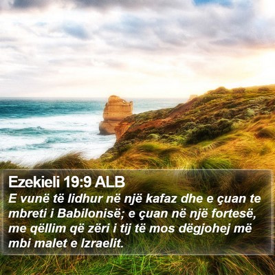 Ezekieli 19:9 ALB Bible Verse Image