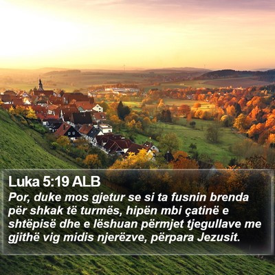 Luka 5:19 ALB Bible Verse Image