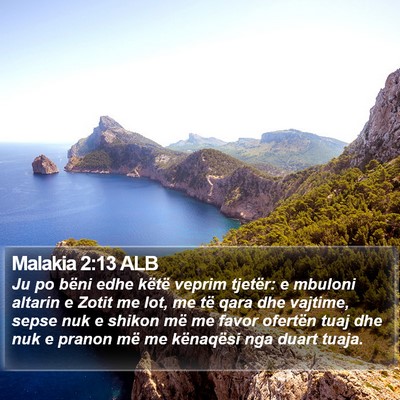 Malakia 2:13 ALB Bible Verse Image