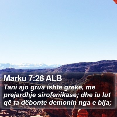 Marku 7:26 ALB Bible Verse Image