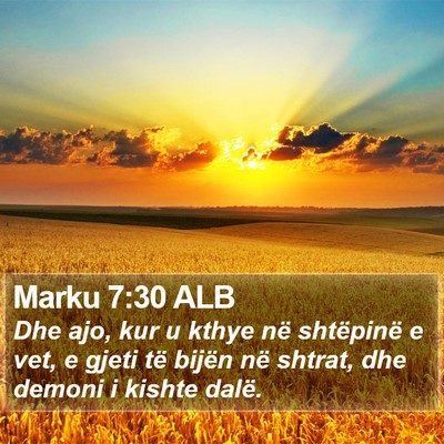 Marku 7:30 ALB Bible Verse Image