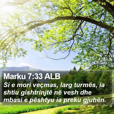 Marku 7:33 ALB Bible Verse Image