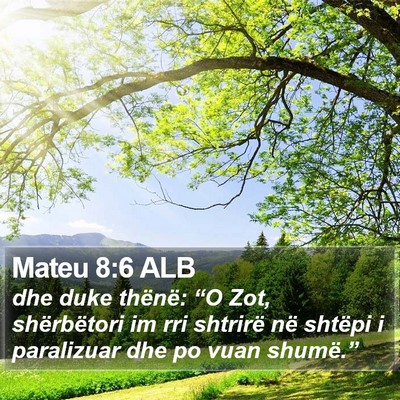 Mateu 8:6 ALB Bible Verse Image