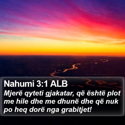 Nahumi 3:1 ALB Bible Verse Image
