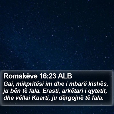 Romakëve 16:23 ALB Bible Verse Image