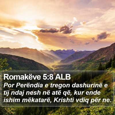 Romakëve 5:8 ALB Bible Verse Image
